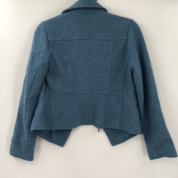 CHICO'S Boiled Wool Moto Jacket Zip Up Blue Grey S 4 6 Women Coat Zip Accents - Picture 9 of 11